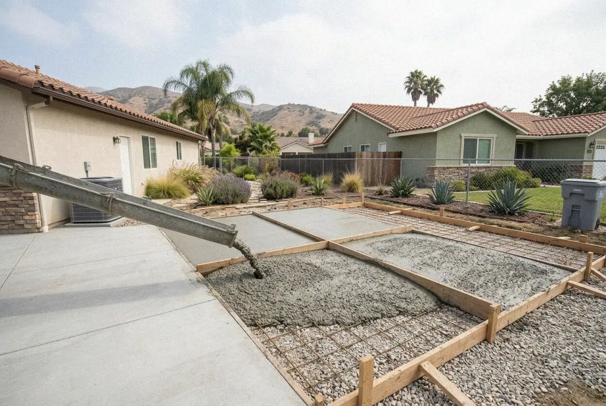 Finishing a reinforced concrete driveway slab in Brea, CA