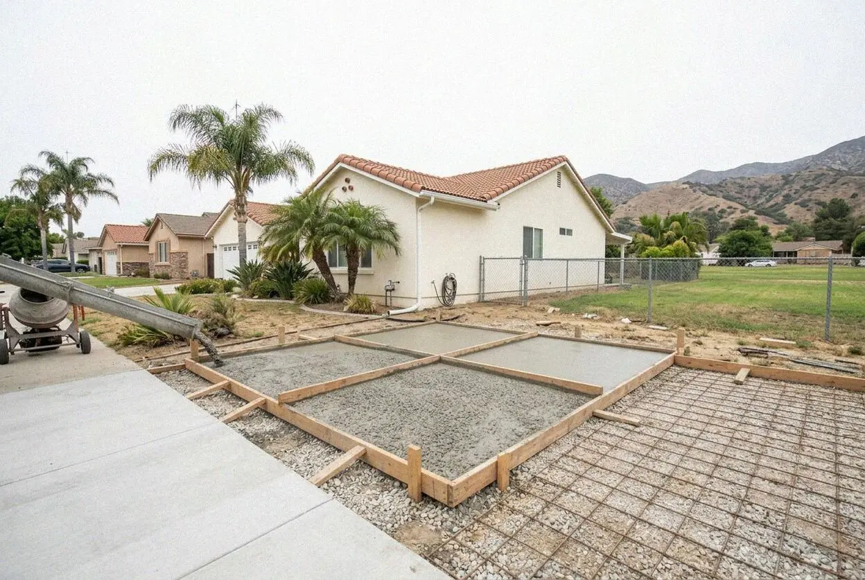 Pouring a reinforced concrete hillside driveway in Diamond Bar