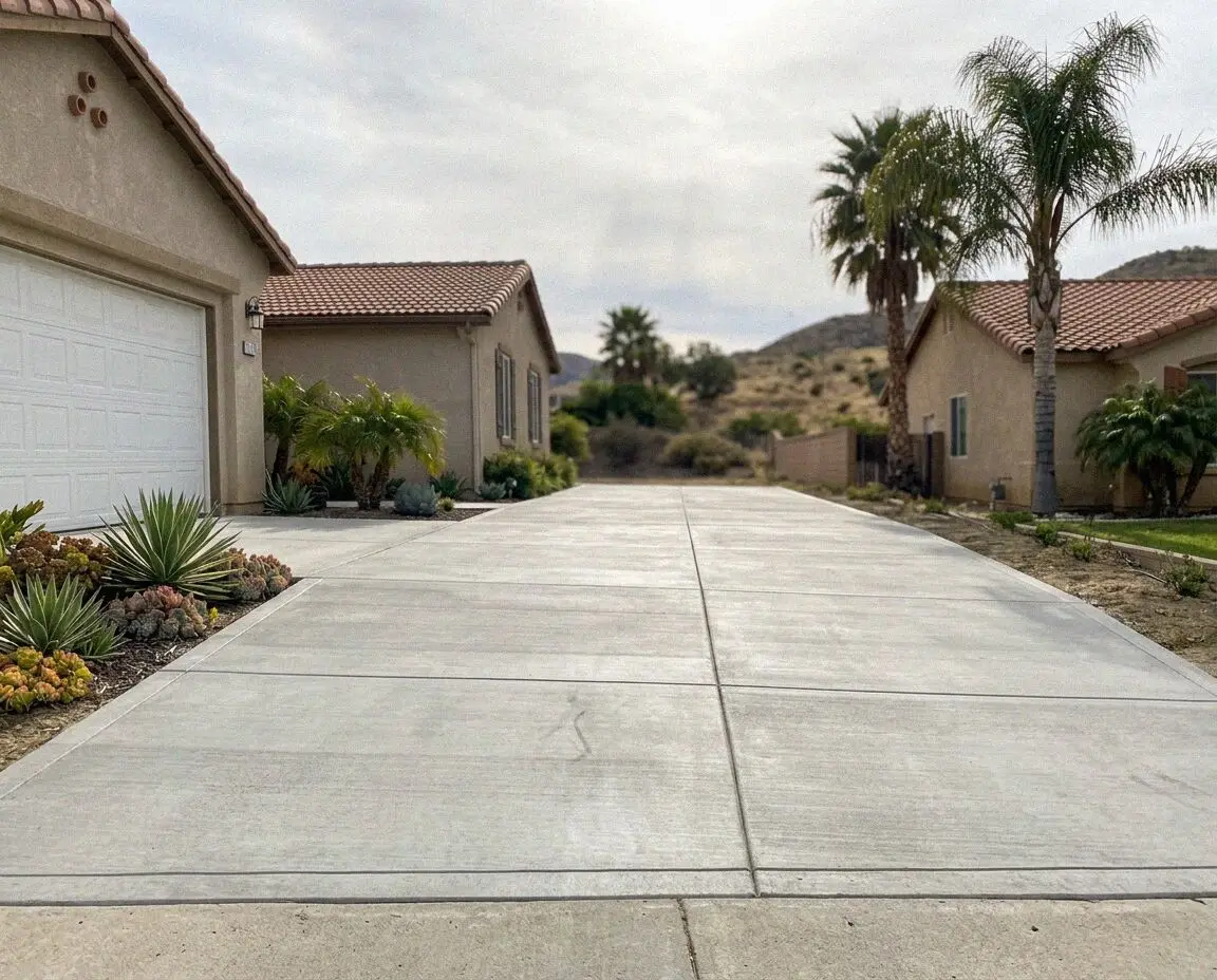Fresh concrete driveway pour at a single family home in Corona