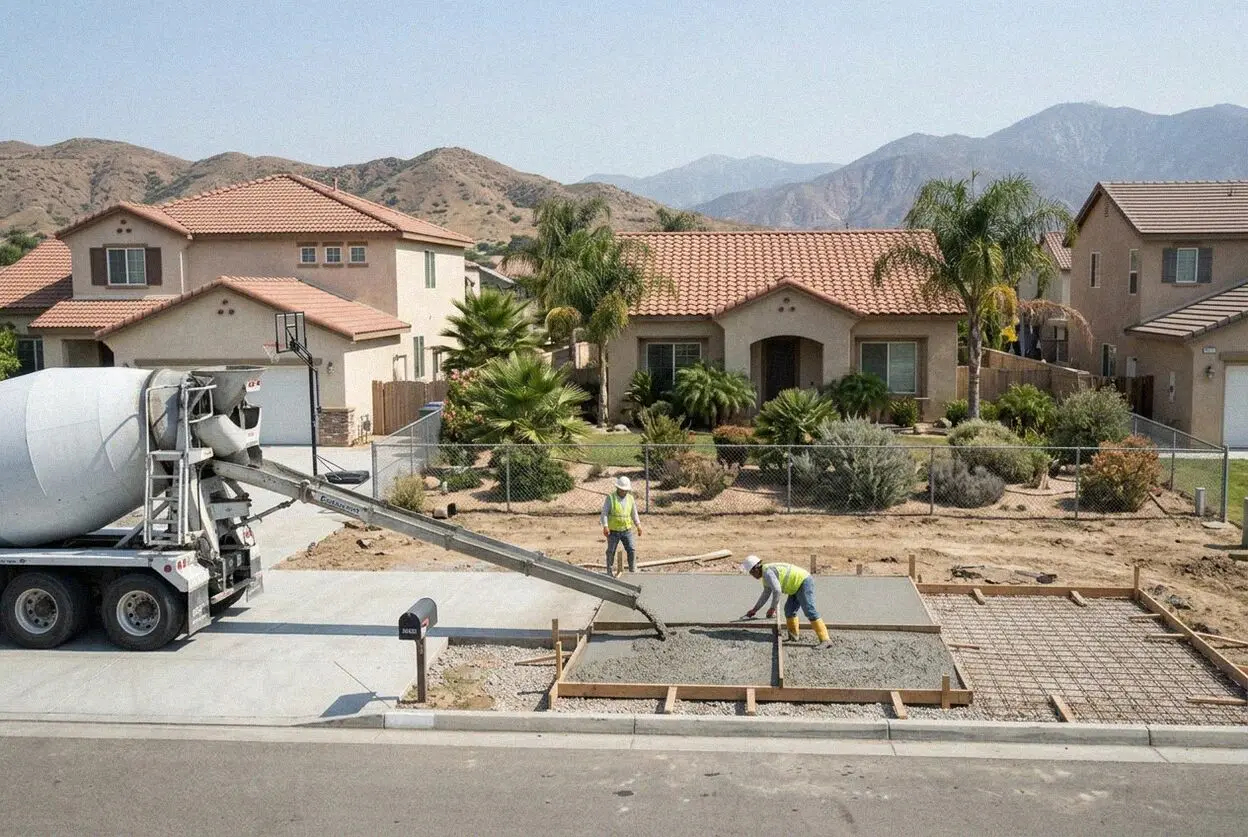 Pouring and finishing a concrete backyard patio in Eastvale