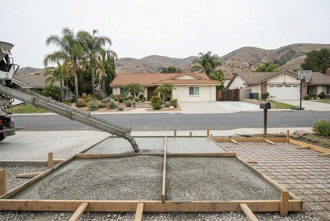 Finishing a reinforced concrete driveway in Lake Forest
