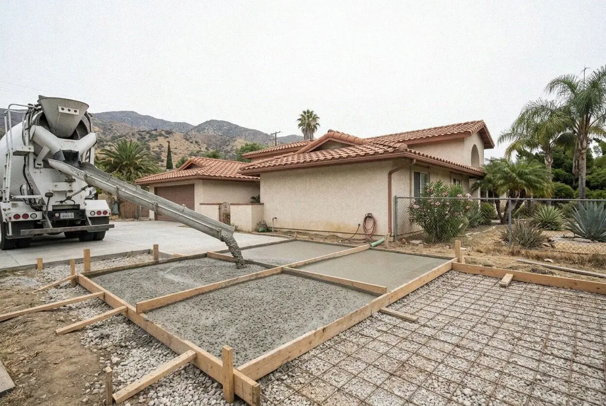 Pouring and leveling a reinforced concrete driveway in Montclair