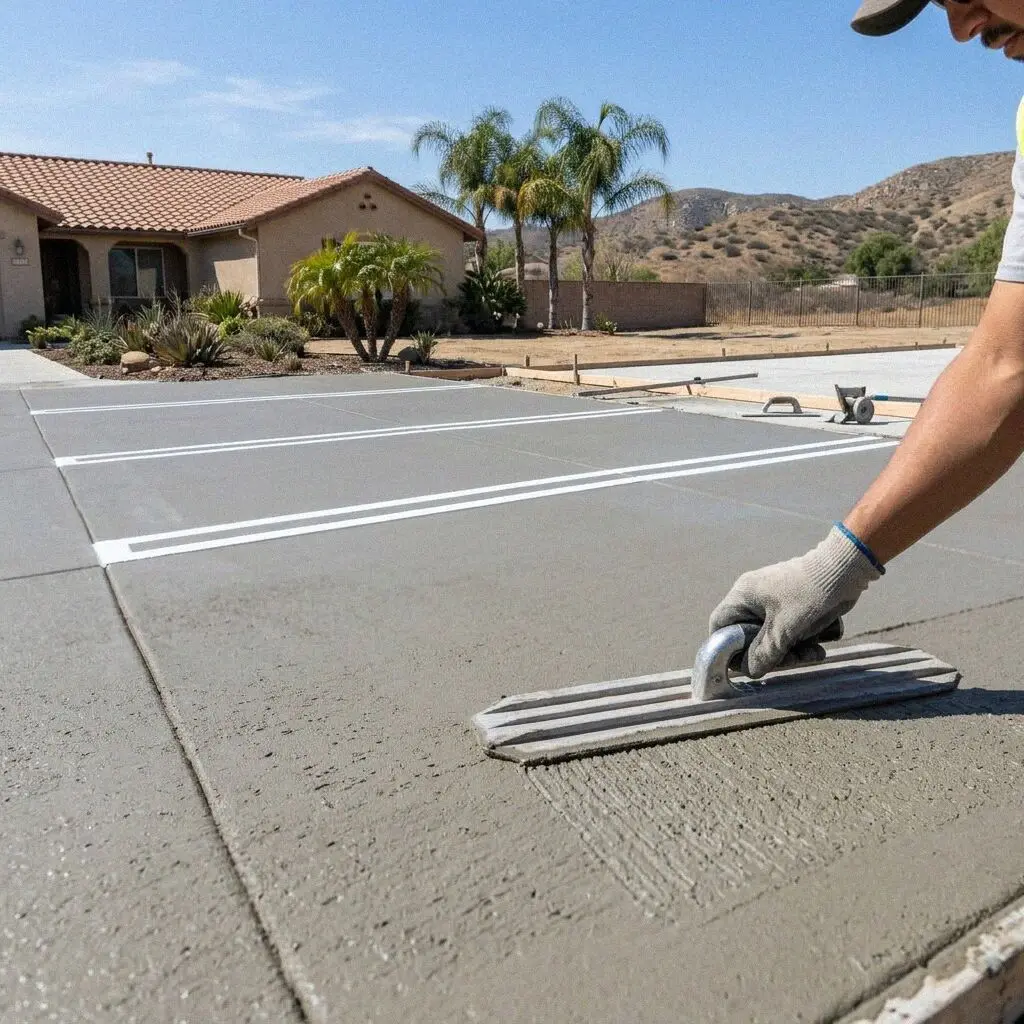 Finished commercial concrete parking lot pavement on a Corona property