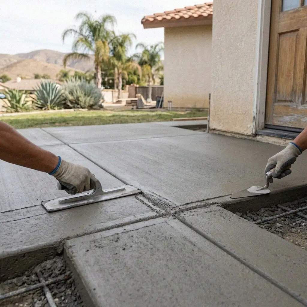 Broom finished concrete patio slab with expansion joint in Corona