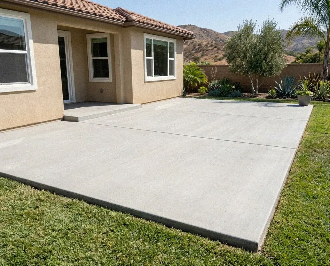 Finished concrete patio slab with broom texture at a Corona home