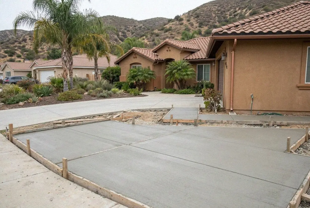 Pouring a reinforced concrete driveway in Temescal Valley