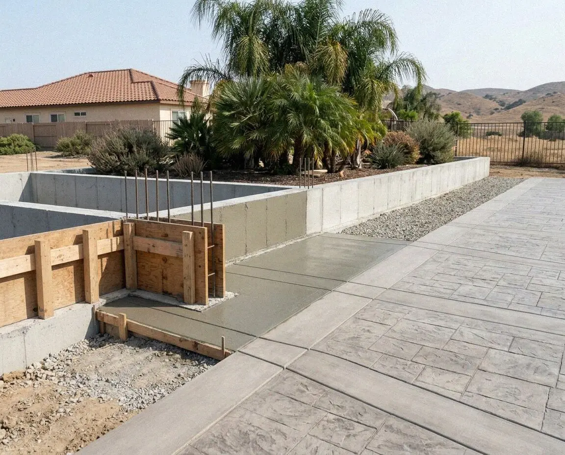 Steel rebar cage placed in a foundation trench for a Corona home.