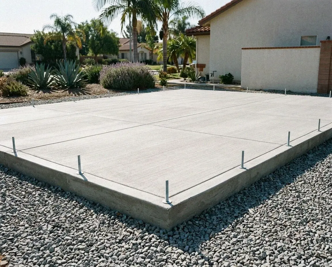 Concrete slab foundation forms at a single family home in Corona