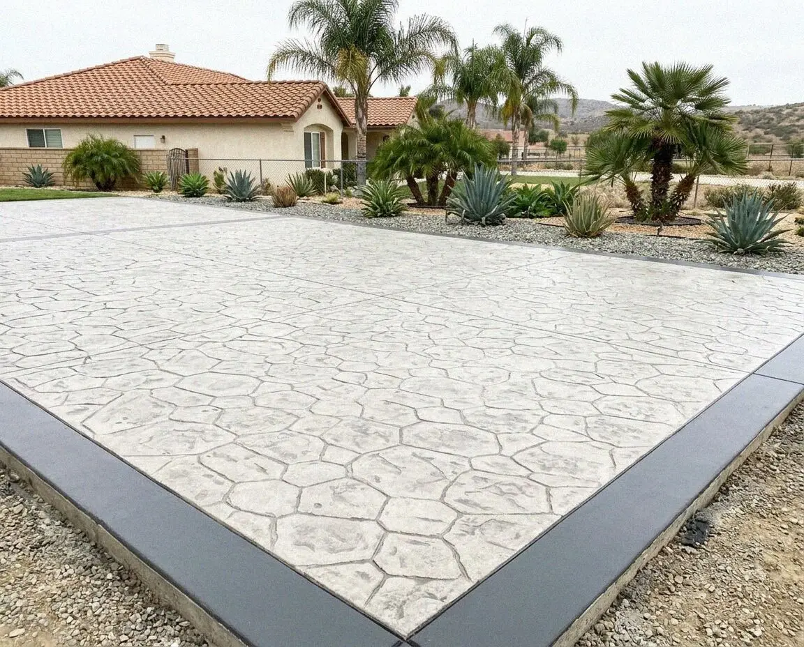 Decorative stamped patio pour at a single family home in Corona